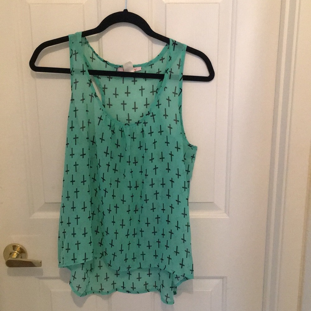 Mint Green Cross Pattern Tank Top